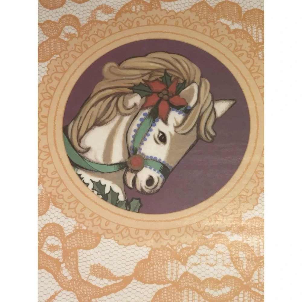 Vintage Reversible Set Of 4 Placemats W/ Carousel Horse Vinyl Made In‎ The USA